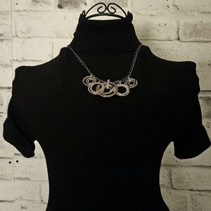 Nine West Silver Tone Geometric Link Statement Necklace